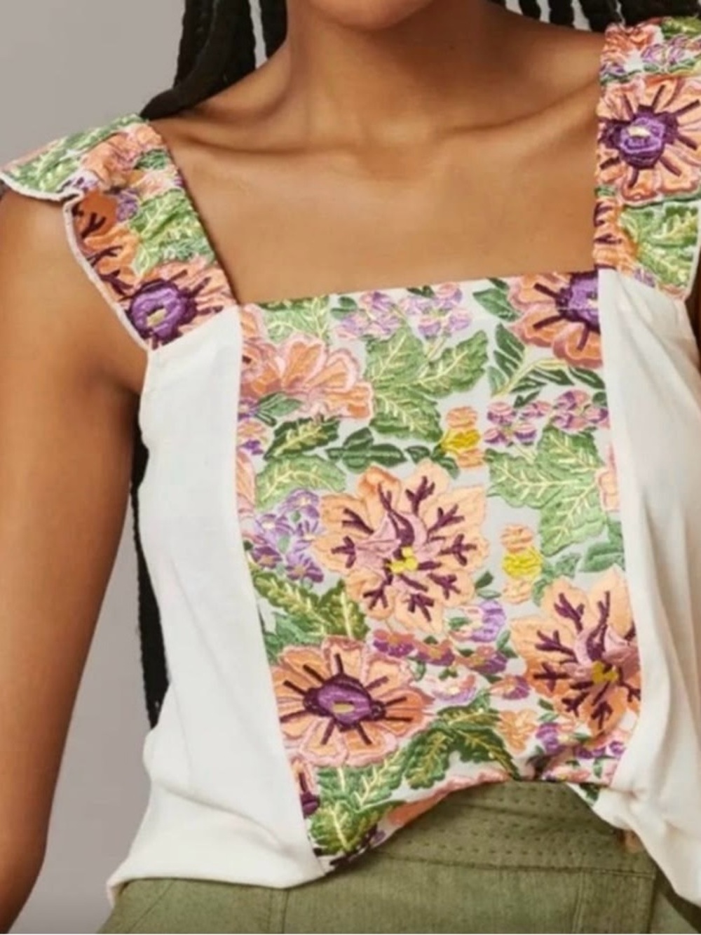 Anthropologie Tiny Embroidered Floral Sleeveless Top Boho Cottagecore Size XL
